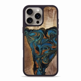 Rounded Edges Fingerprint Resistant Iphone 16 Pro Max Wood Phone Case - Nichole (Teal & Gold, 769947)