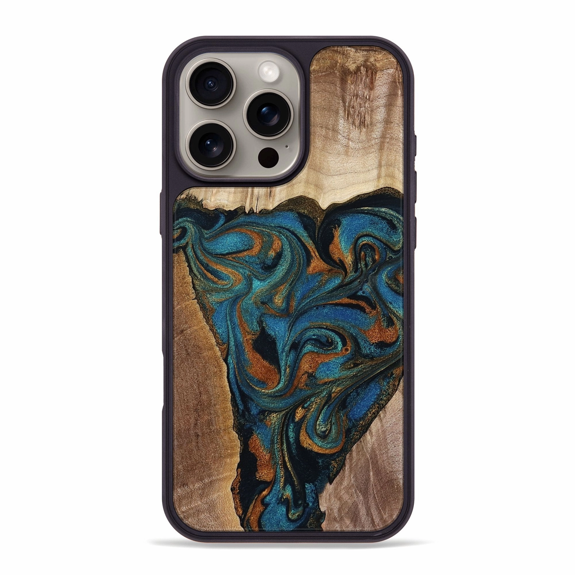 Rounded Edges Fingerprint Resistant Iphone 16 Pro Max Wood Phone Case - Nichole (Teal & Gold, 769947)
