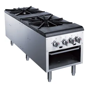 Dukers - DCSPA2, Commercial 18" Countertop Stock Pot Range 2 Buner 16000 BTU/H Natural Gas/Liquid Propane