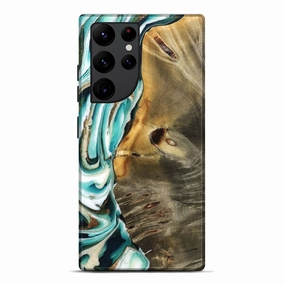 Galaxy S22 Ultra Wood Live Edge Phone Case - Korey (Teal & Gold, 776935) Soft Edge Smooth Touch