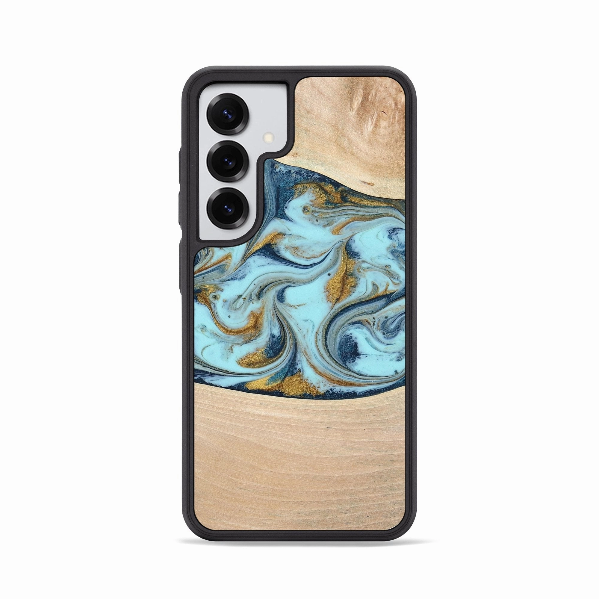 Anti Oil Film High Transparency Galaxy S25 Wood Phone Case - Leola (Teal & Gold, 774740)