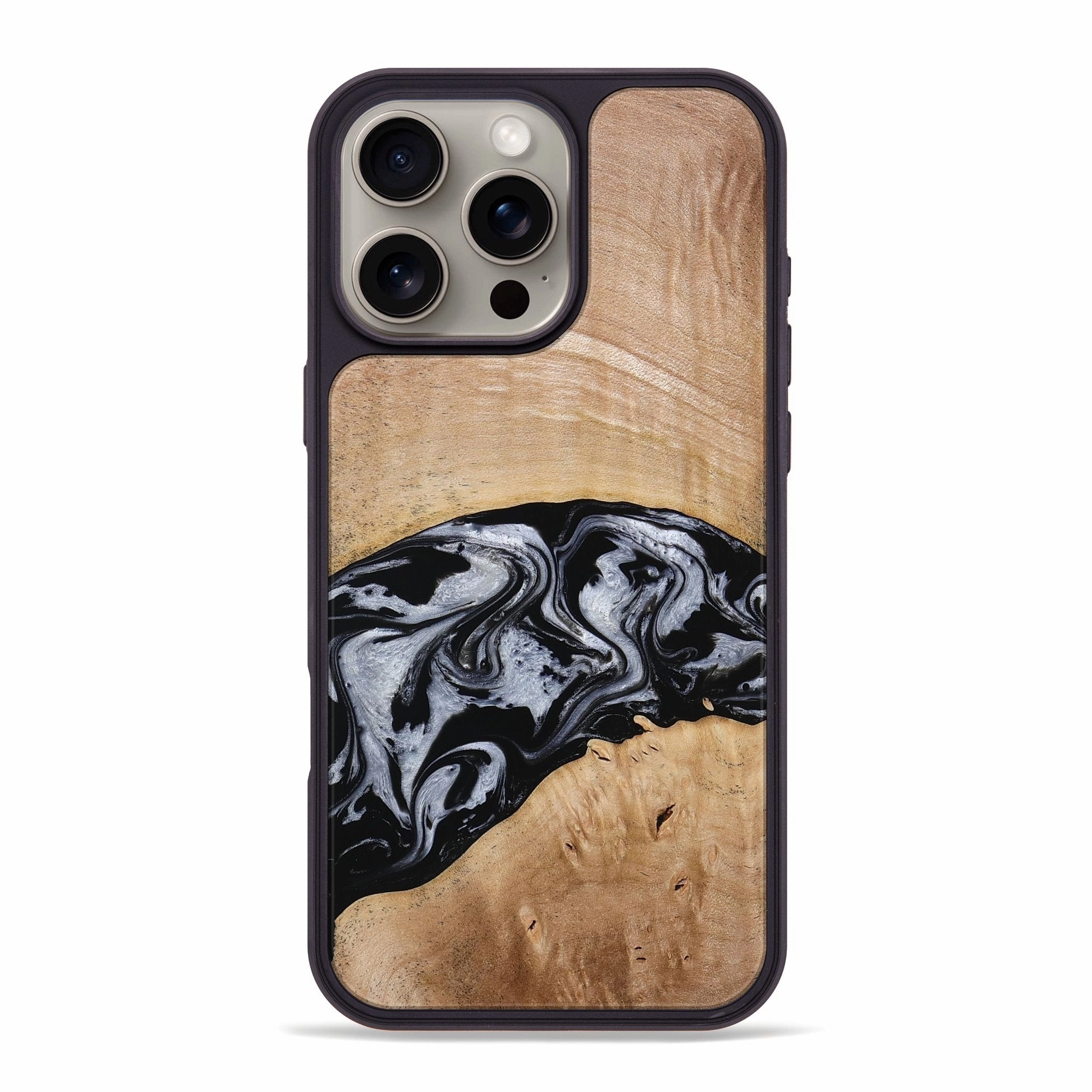 Screen Guard Shockproof Iphone 16 Pro Max Wood Phone Case - Aviana (Black & White, 773307)