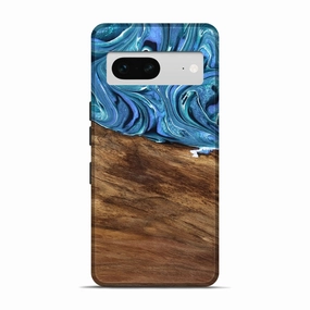 High Transparency Rounded Edges Pixel 7 Wood Live Edge Phone Case - Lanny (Blue, 762728)