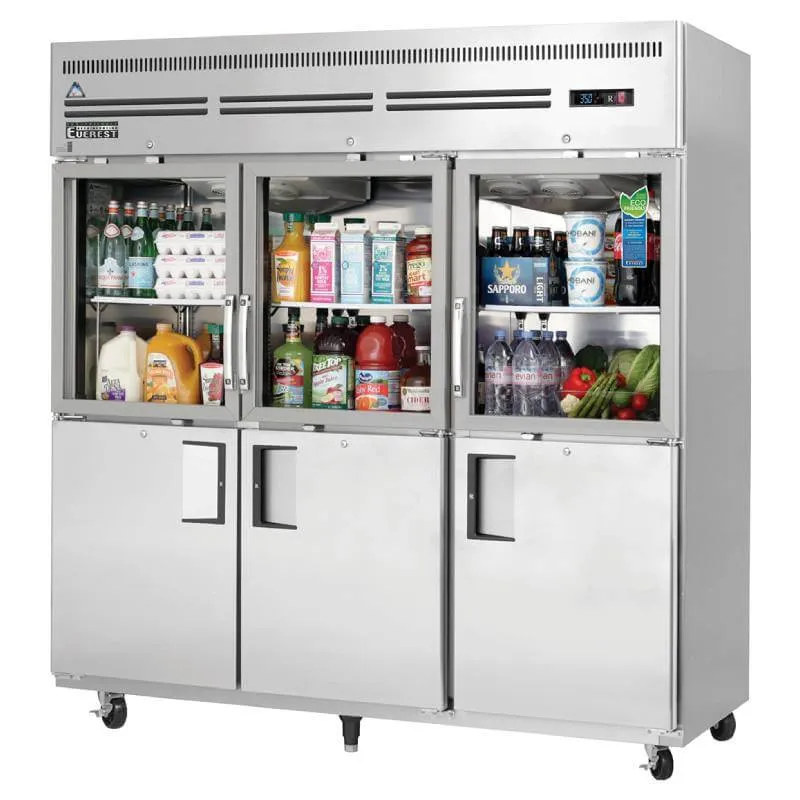 Everest - EGSH6, Commercial 74" 3 Glass 3 Solid Door Reach-In Refrigerator 71 cu.ft.