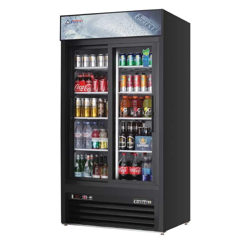 Everest - EMGR33B, Commercial 39" 2 Sliding Glass Door Merchandiser Refrigerator 33 cu.ft.