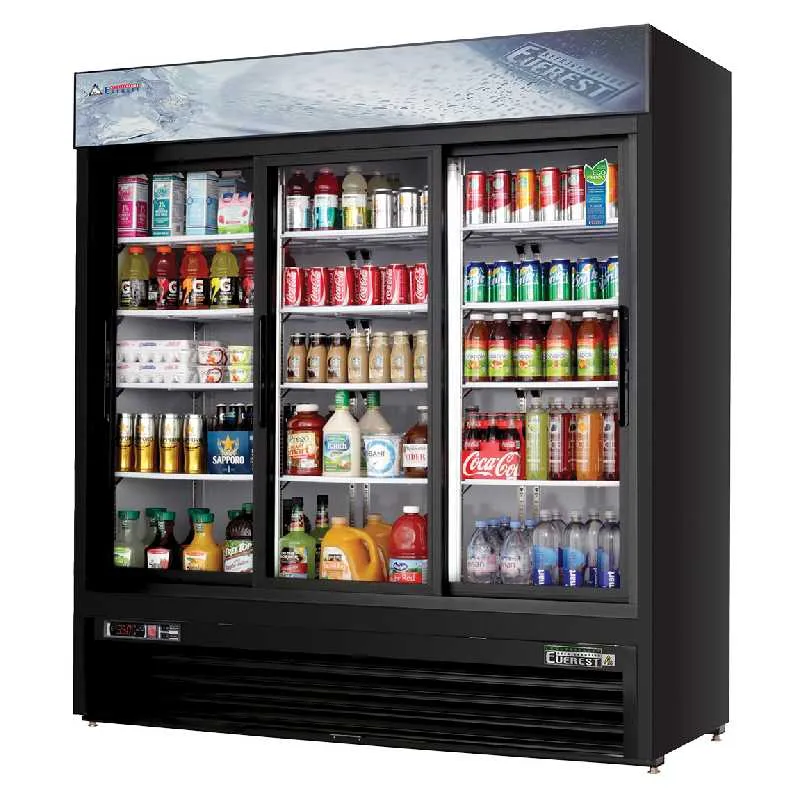 Everest - EMGR69B, Commercial 72" 3 Sliding Glass Door Merchandiser Refrigerator 69 cu. ft.