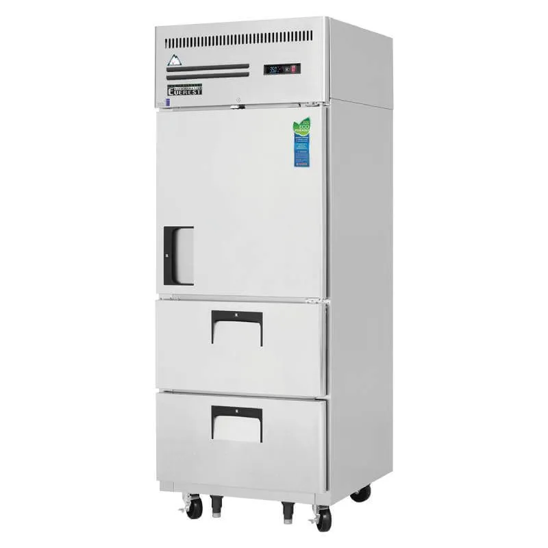 Everest - ESR1D2 Commercial 29" Solid Door Reach-In 1 door 2 Drawers Refrigerator 23 cu.ft.