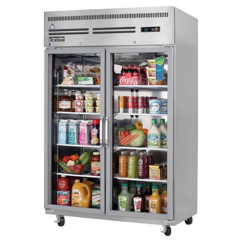 Everest's - ESGR2, Commercial 49" Two Glass Door Reach-In Refrigerator 53 cu. ft.