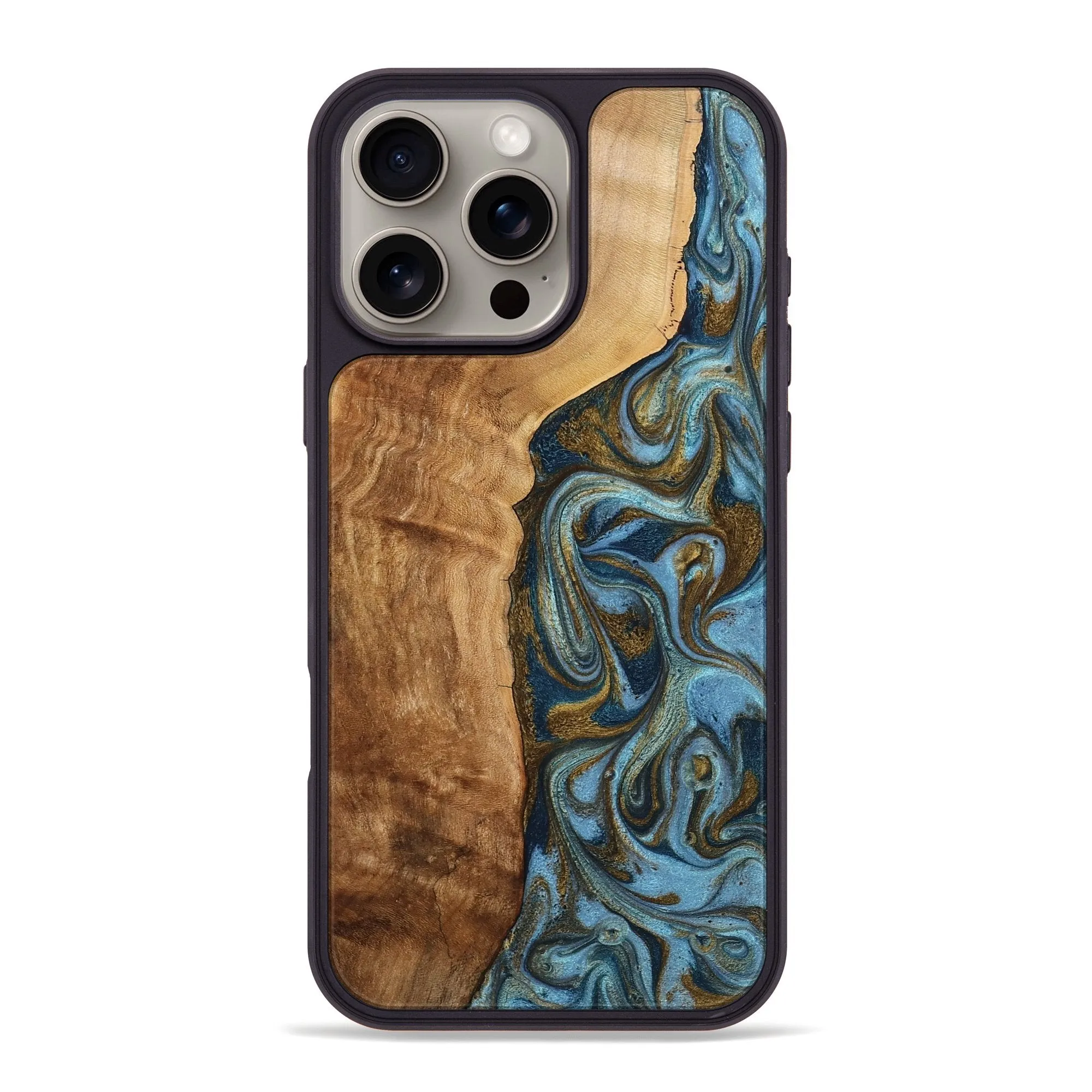 Anti Reflection Anti Yellowing Iphone 16 Pro Max Wood Phone Case - Jarred (Teal & Gold, 775871)