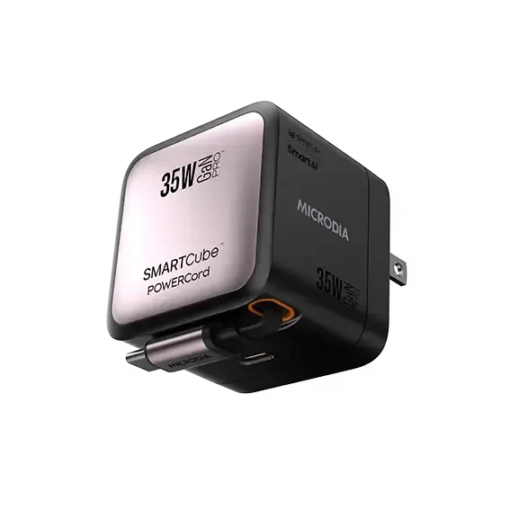 Cable Clip Safe Charging Microdia Smartcube Powercord 35W, Gan Pro Wall Charger With Built-In Usb-C Cable And Usb-C Charging Output