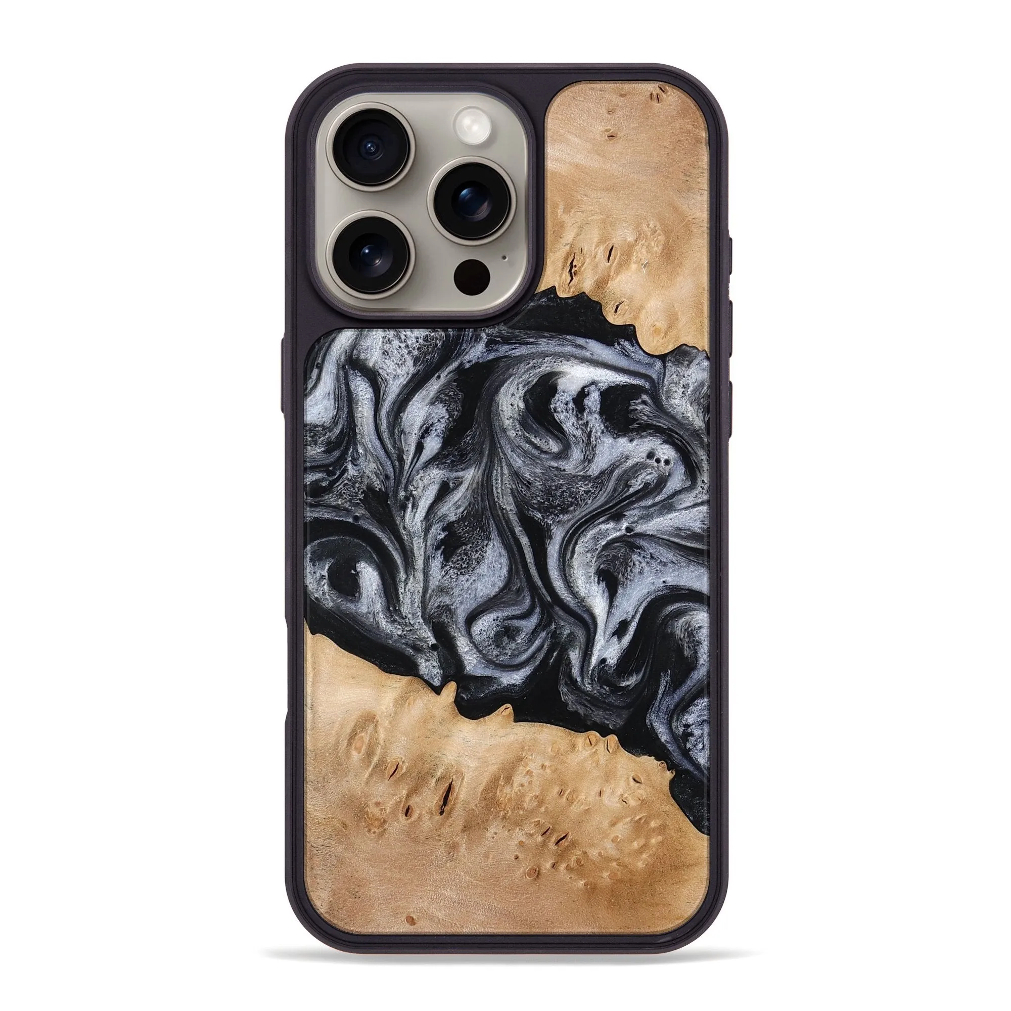 Iphone 16 Pro Max Wood Phone Case - Tyrell (Black & White, 776640) Rounded Edges