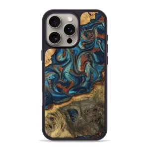 Anti Finger Stain Anti Dust Film Iphone 16 Pro Max Wood Phone Case - Amyra (Teal & Gold, 778802)
