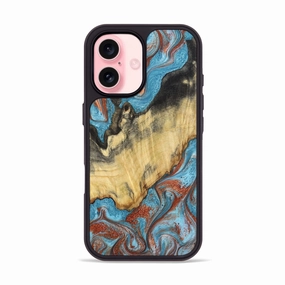 Iphone 16 Wood Phone Case - Clemmie (Teal & Gold, 781340) Anti Scratch Coating
