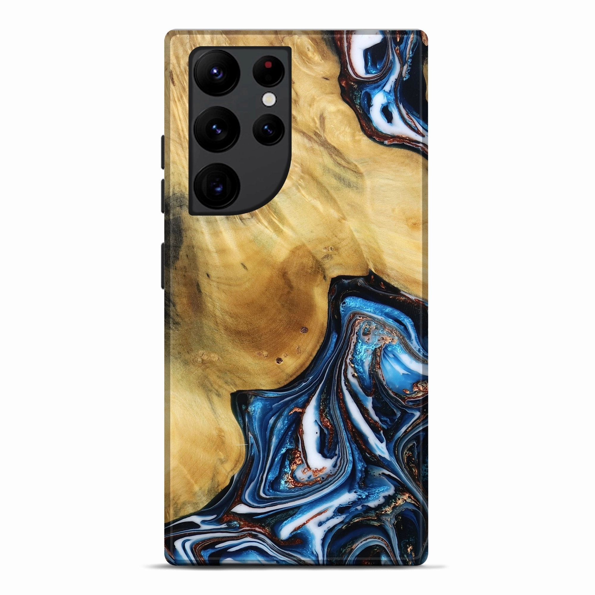 Galaxy S22 Ultra Wood Live Edge Phone Case - Alize (Teal & Gold, 781259) Reinforced Corners Anti Scratch Shield