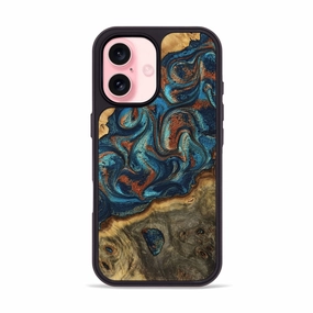 Iphone 16 Wood Phone Case - Amyra (Teal & Gold, 778802) Slim Screen Protector Anti Spy Film