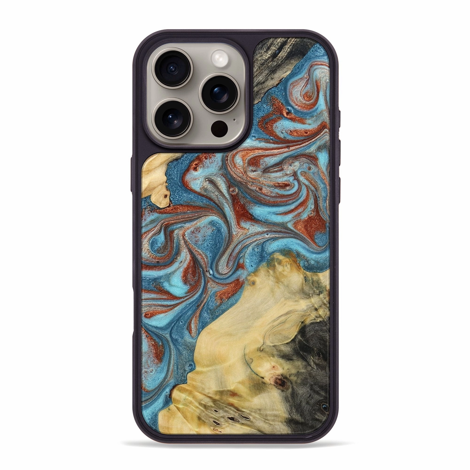 Bubble Free Installation Iphone 16 Pro Max Wood Phone Case - Finis (Teal & Gold, 772530)