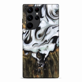 Anti Finger Grease Scratch Resistant Galaxy S22 Ultra Wood Live Edge Phone Case - Ilene (Black & White, 781233)