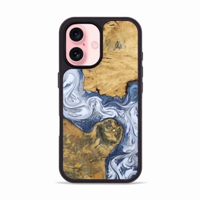 Tempered Screen Protector Anti Finger Oil Coating Iphone 16 Wood Phone Case - Zana (Blue, 781782)