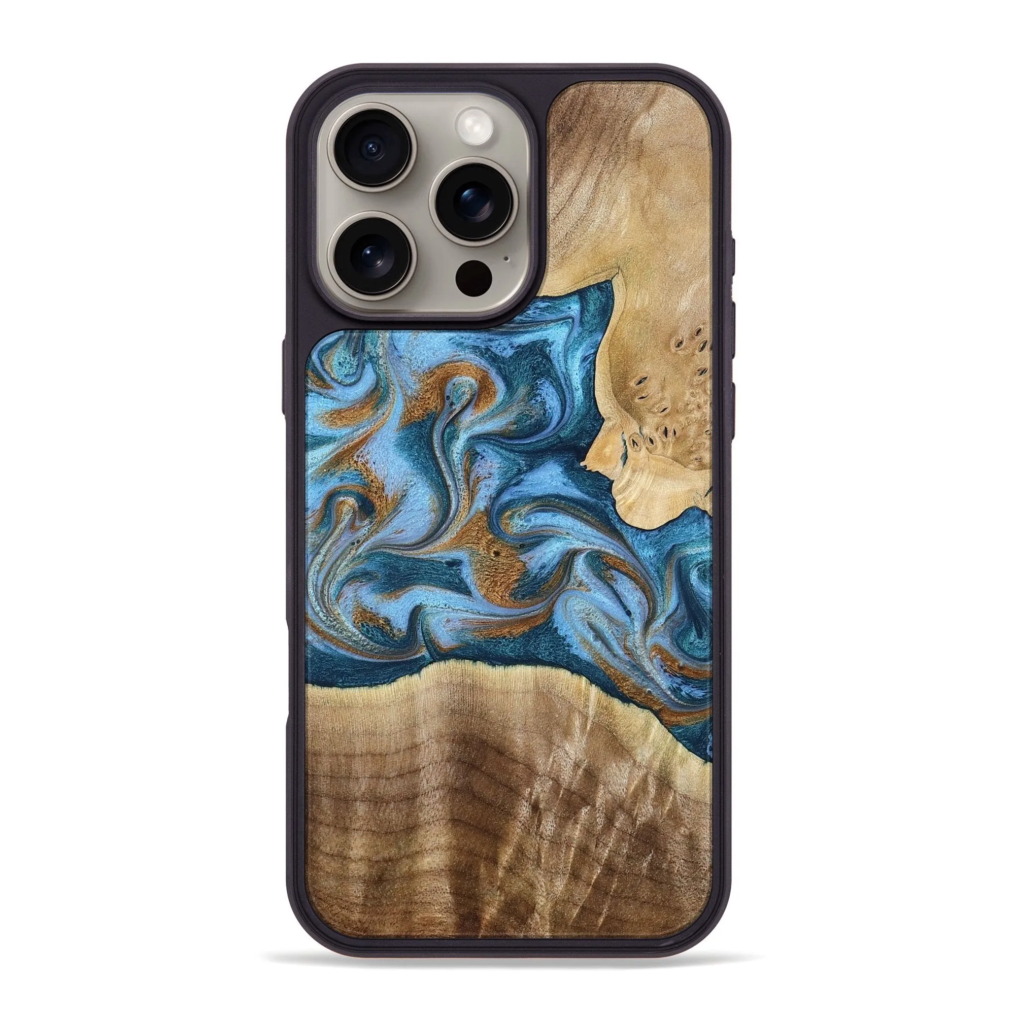 Reinforced Corners Iphone 16 Pro Max Wood Phone Case - Gannon (Teal & Gold, 780986)