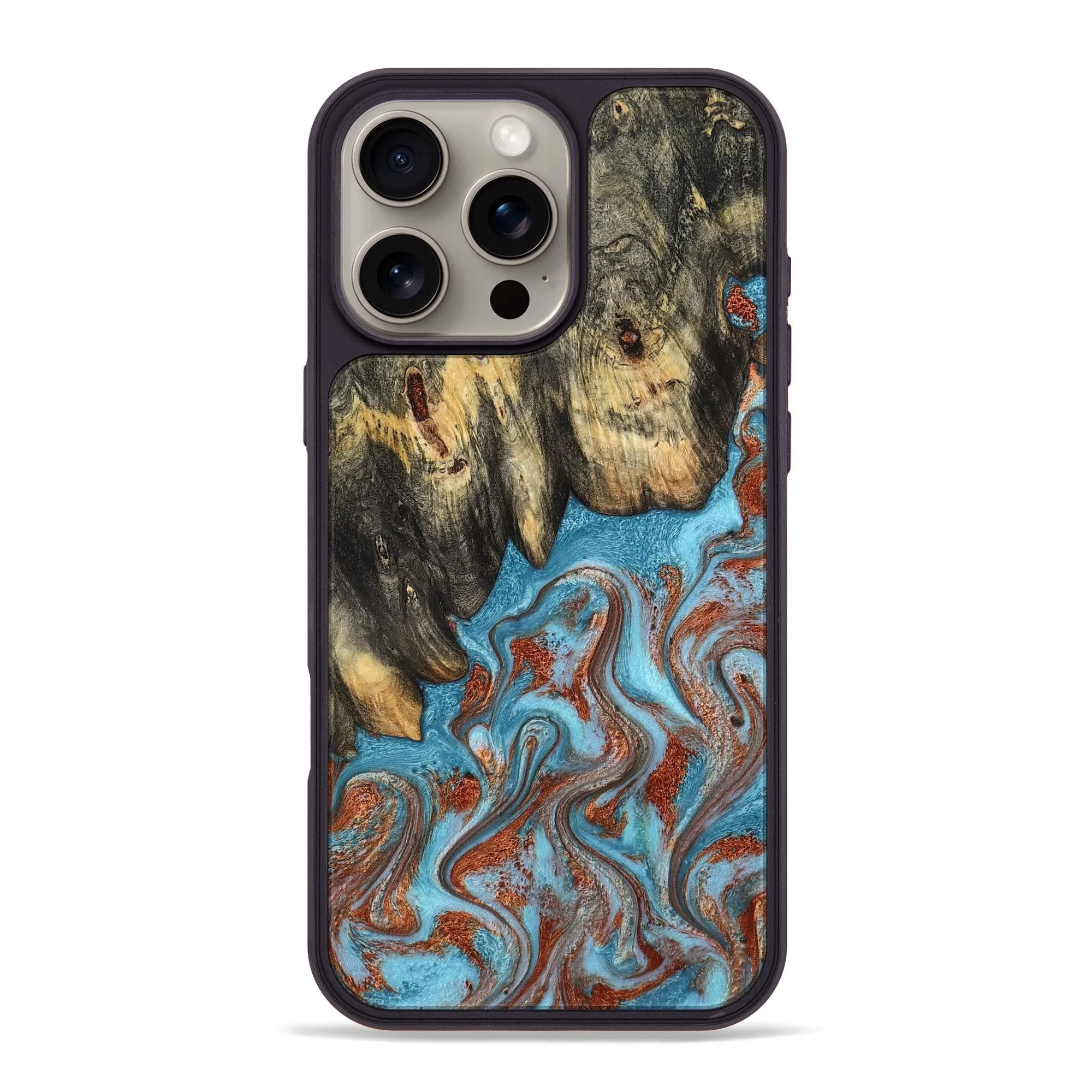 Fingerprint Resistant Screen Iphone 16 Pro Max Wood Phone Case - Yuridia (Teal & Gold, 781569)