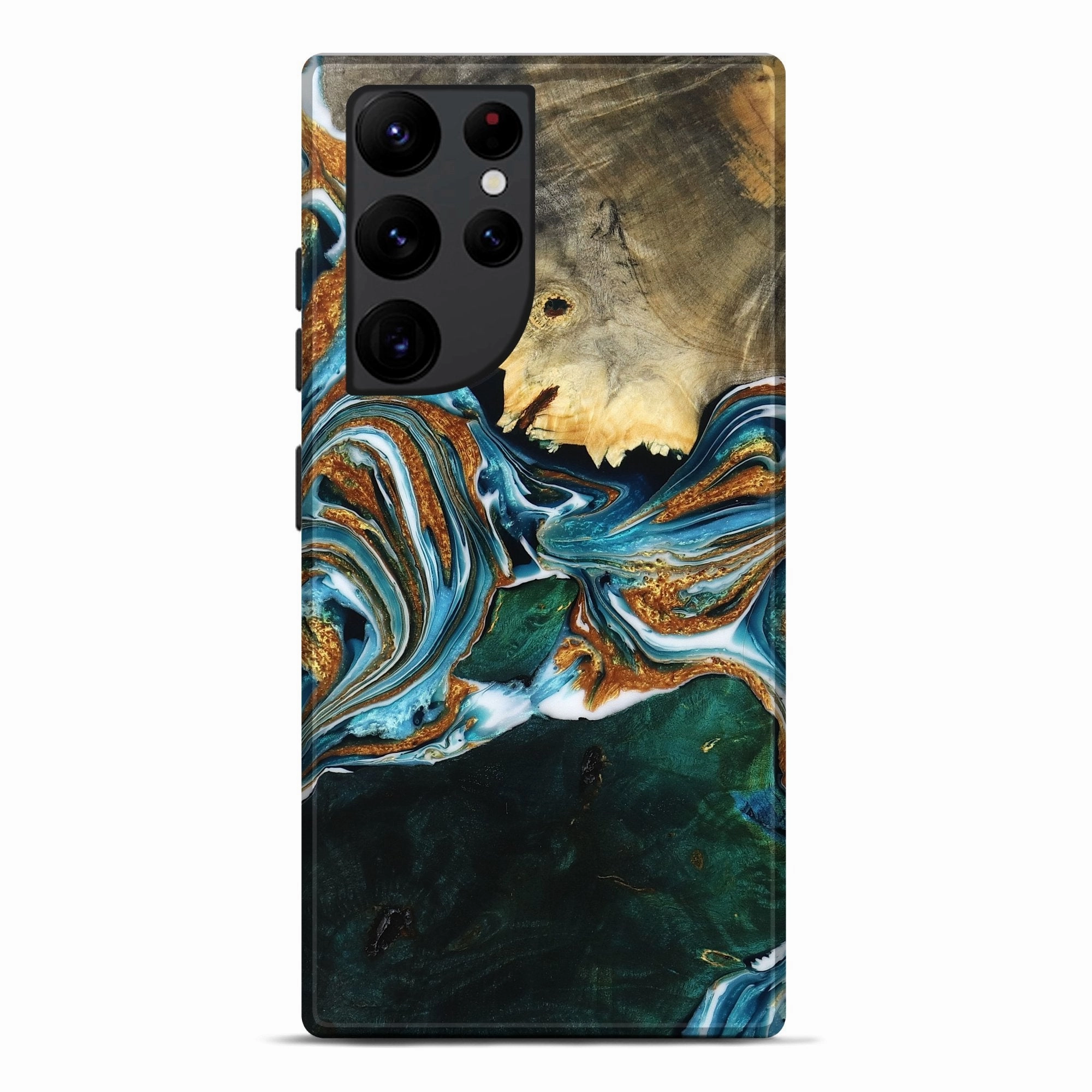 Anti Fingerprint Film Galaxy S22 Ultra Wood Live Edge Phone Case - Nikolai (Teal & Gold, 777399)