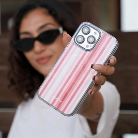 Iphone 16 Pro Halo Mag Magsafe Case-Pink Stripes Anti Finger Grease