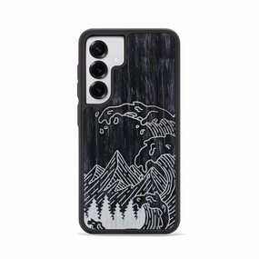 Galaxy S25 Wood Phone Case - Wave - Ebony (Curated) Scratch Proof Shock Guard