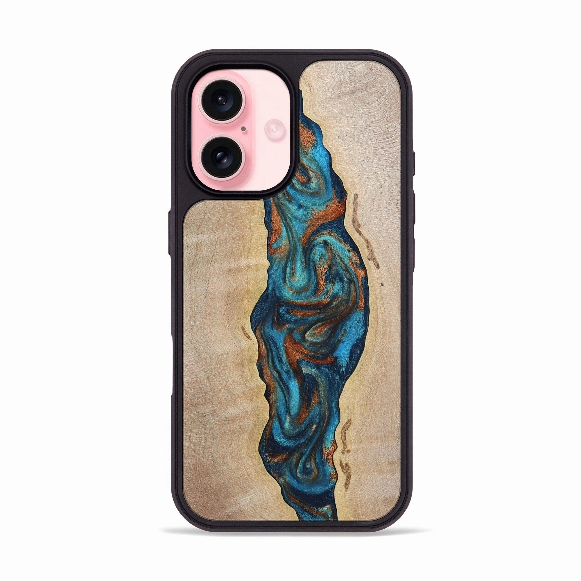 Iphone 16 Wood Phone Case - Lucca (Teal & Gold, 777530) Anti Reflection Coating