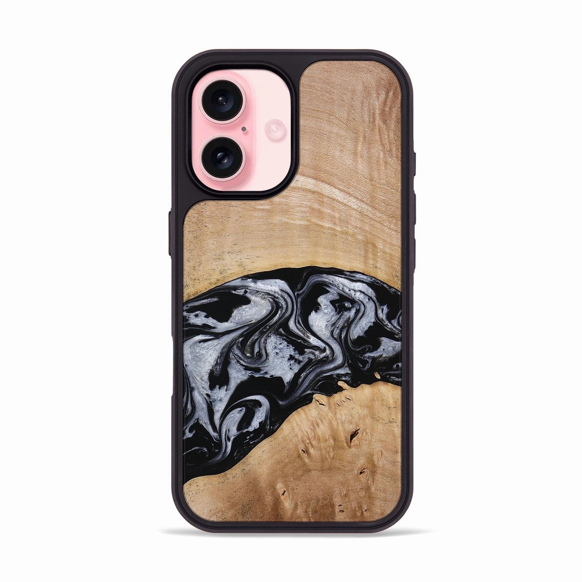 Iphone 16 Wood Phone Case - Aviana (Black & White, 773307) Anti Static Film Impact Protection