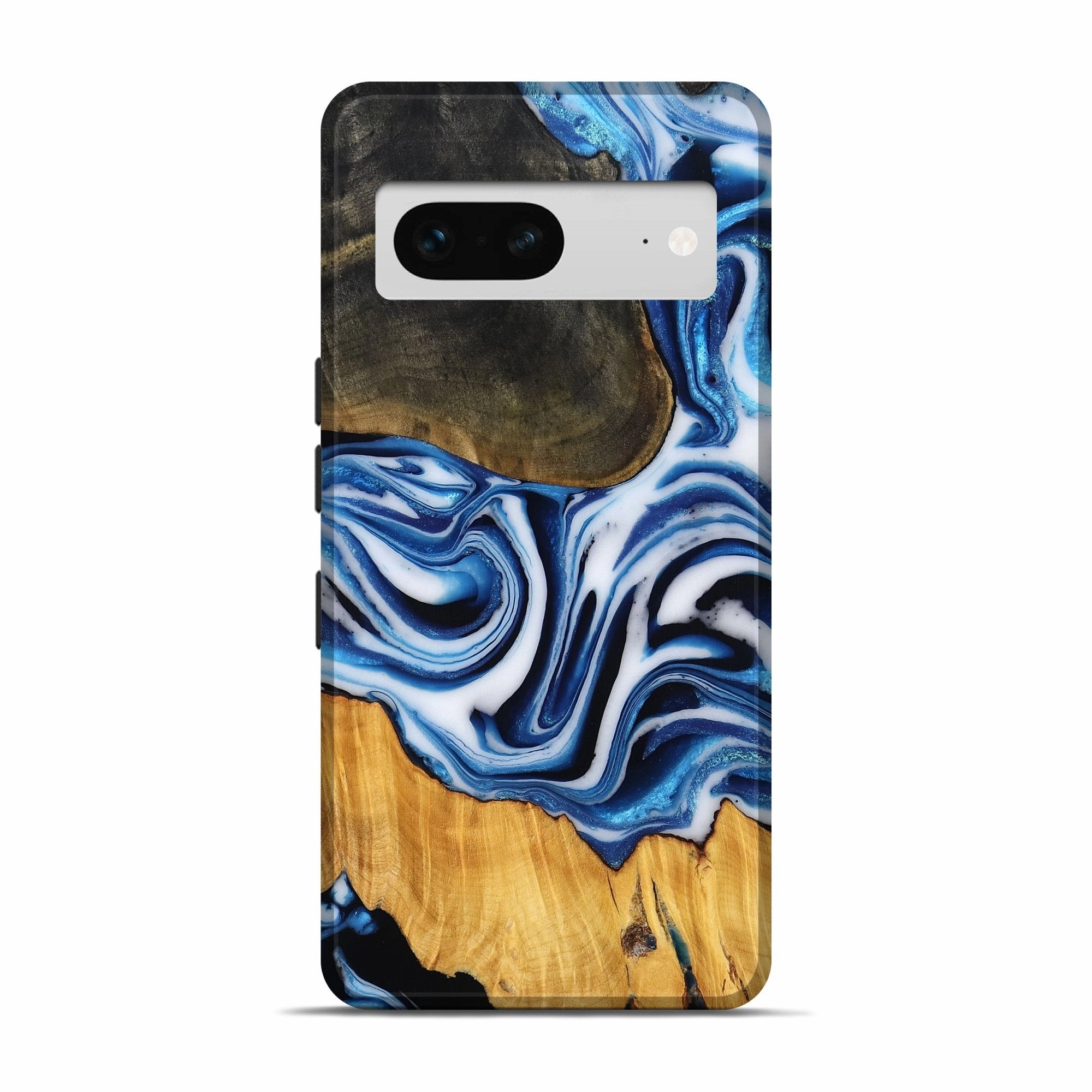 Shock Absorbing Impact Protection Pixel 7 Wood Live Edge Phone Case - Alford (Blue, 781251)