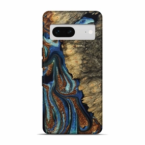 Anti Finger Smudge Film Ultra Thin Pixel 7 Wood Live Edge Phone Case - Joseph (Teal & Gold, 776865)