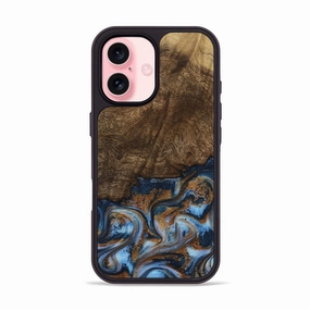 Iphone 16 Wood Phone Case - Alison (Teal & Gold, 780168) Case Friendly Glass Anti Scratch Shield