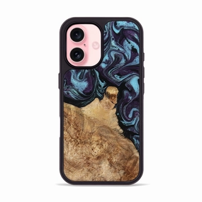 Iphone 16 Wood Phone Case - Dalia (Blue, 776008) Anti Finger Oil Coating