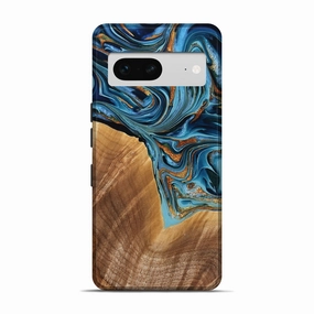 Bubble Free Screen Protective Layer Pixel 7 Wood Live Edge Phone Case - Jeremie (Teal & Gold, 778152)