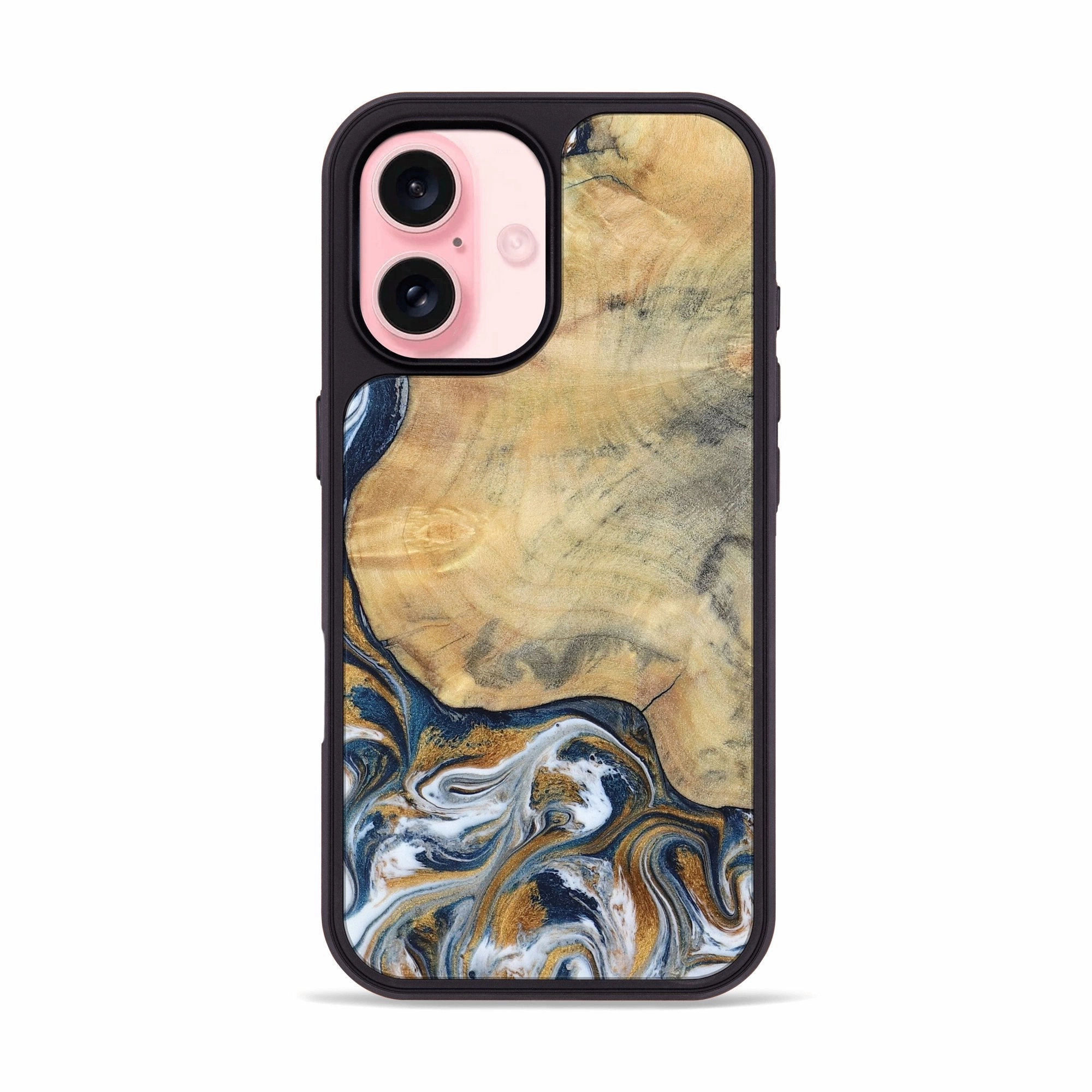 Anti Shock Screen Iphone 16 Wood Phone Case - Calvin (Teal & Gold, 781696)