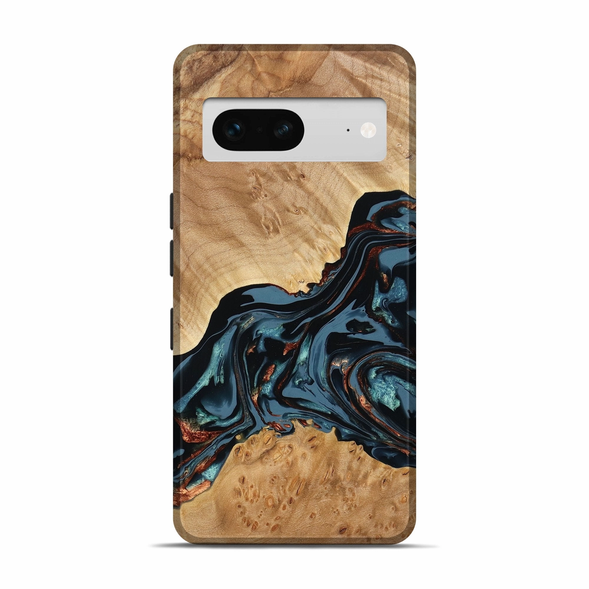 Pixel 7 Wood Live Edge Phone Case - Venessa (Teal & Gold, 779180) Anti Finger Oil Impact Resistant