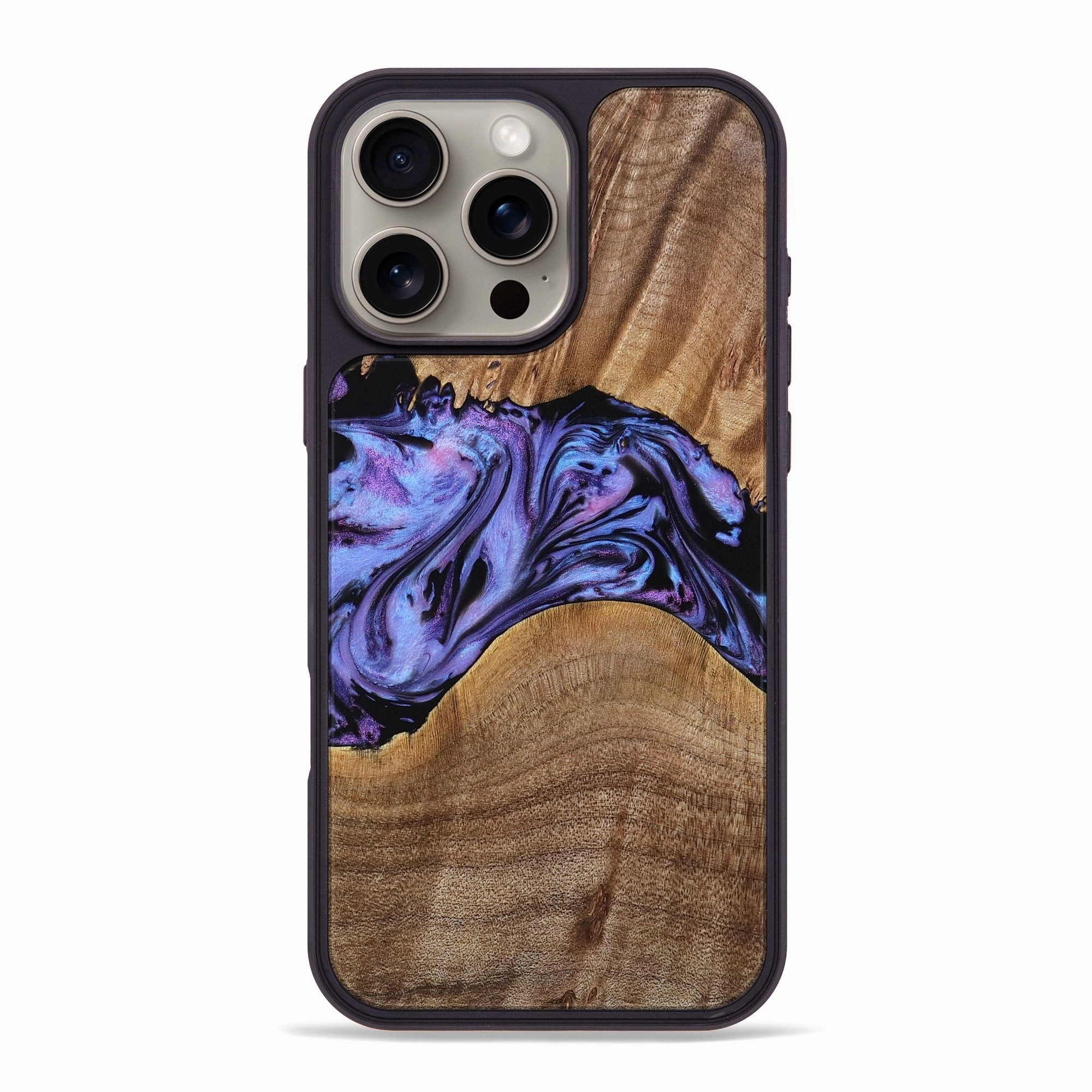 Anti Fingerprint Screen Soft Edge Iphone 16 Pro Max Wood Phone Case - Macy (Purple, 771813)