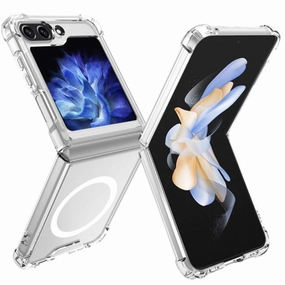 For Galaxy Z Flip 7 Hard Crystal Clear Case Compatible With Magsafe Tempered Glass