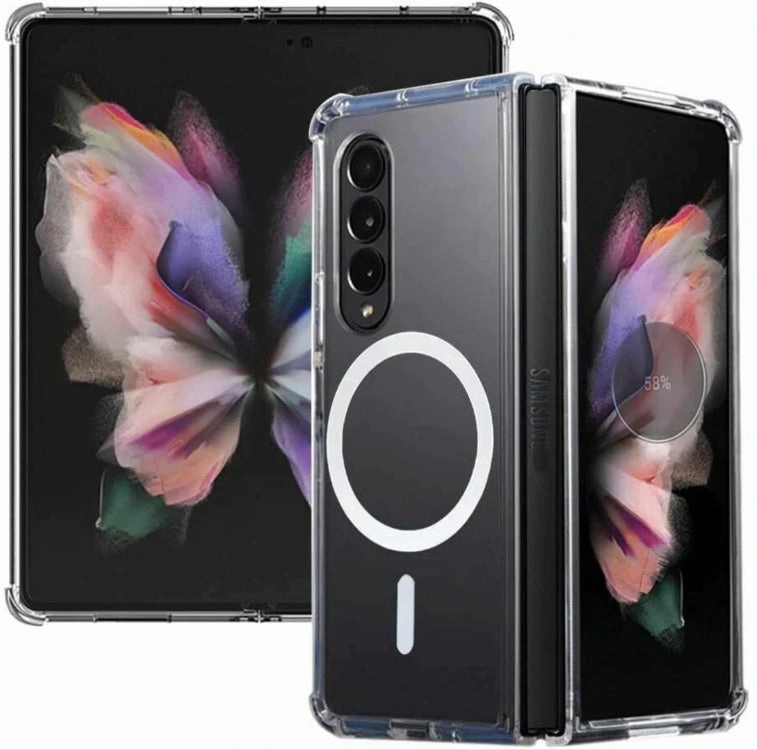 For Galaxy Z Fold 5  Hard Crystal Clear Case Compatible With Magsafe Scratch Resistant Glass Reinforced Corners