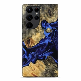 Anti Reflection Screen Anti Finger Streak Galaxy S22 Ultra Wood Live Edge Phone Case - Angela (Blue, 781993)