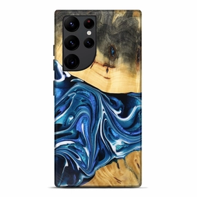 Galaxy S22 Ultra Wood Live Edge Phone Case - Anjali (Blue, 777363) Anti Finger Stain