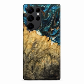 Galaxy S22 Ultra Wood Live Edge Phone Case - Augusta (Teal & Gold, 772941) Edge Guard Anti Reflection