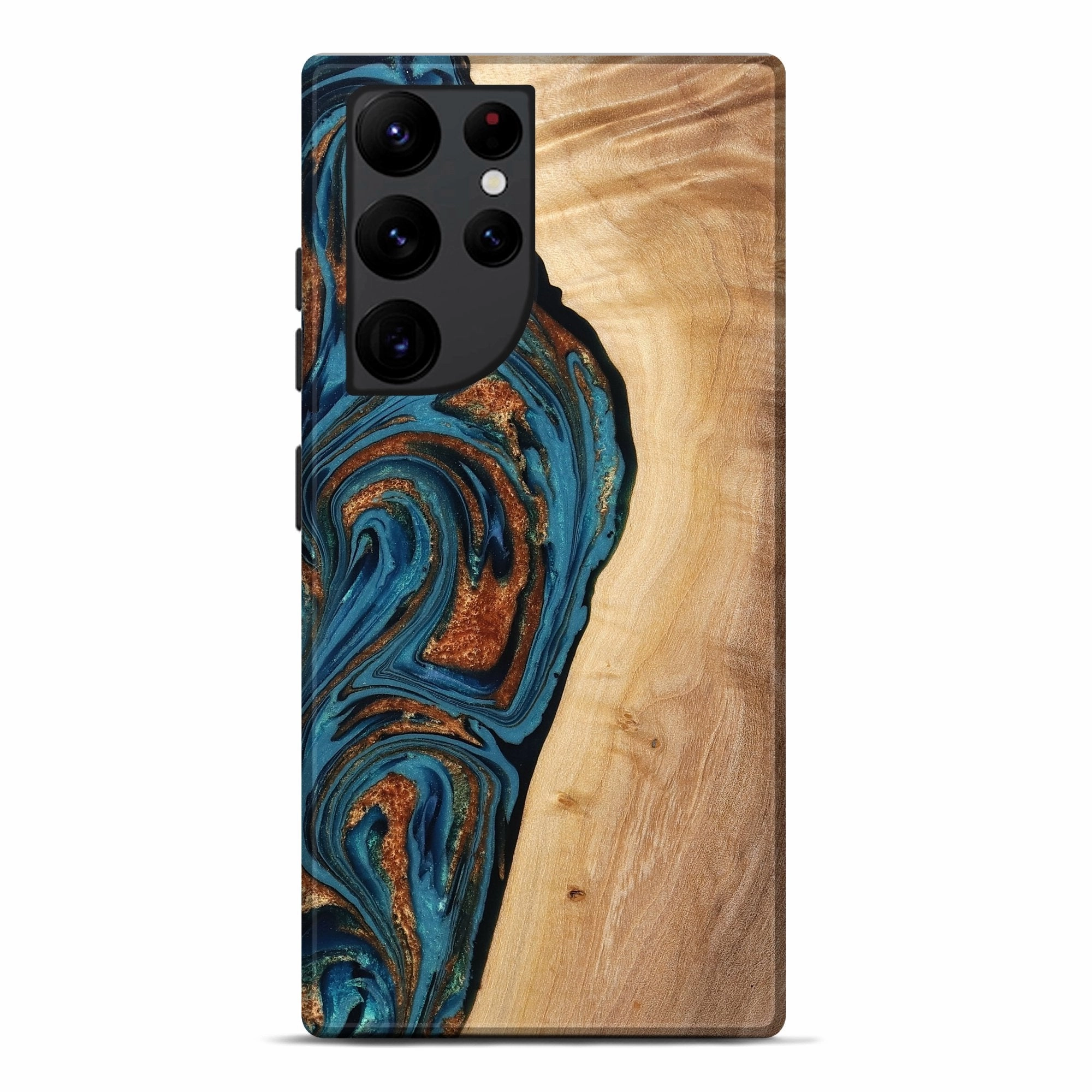Galaxy S22 Ultra Wood Live Edge Phone Case - Beatriz (Teal & Gold, 778998) Anti Dust