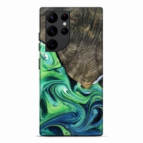 Rounded Edges Galaxy S22 Ultra Wood Live Edge Phone Case - Braden (Green, 778898)