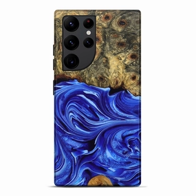 Anti Shock Screen Galaxy S22 Ultra Wood Live Edge Phone Case - Carrie (Blue, 777366)
