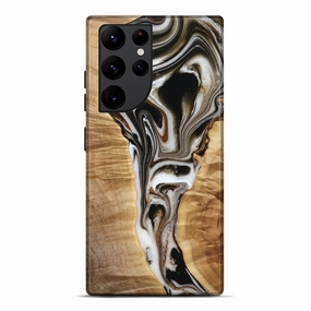 Fingerprint Resistant Screen Galaxy S22 Ultra Wood Live Edge Phone Case - Cierra (Black & White, 775013)