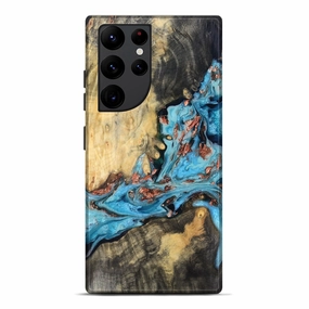 Anti Dust Galaxy S22 Ultra Wood Live Edge Phone Case - Cortez (Teal & Gold, 781031)