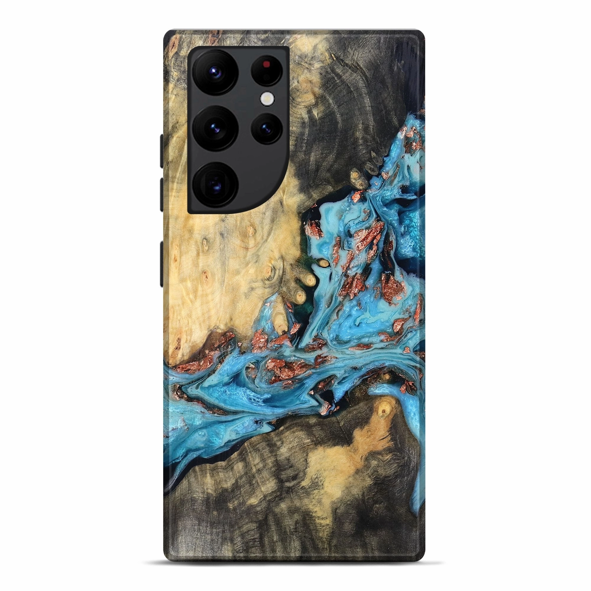 Anti Dust Galaxy S22 Ultra Wood Live Edge Phone Case - Cortez (Teal & Gold, 781031)