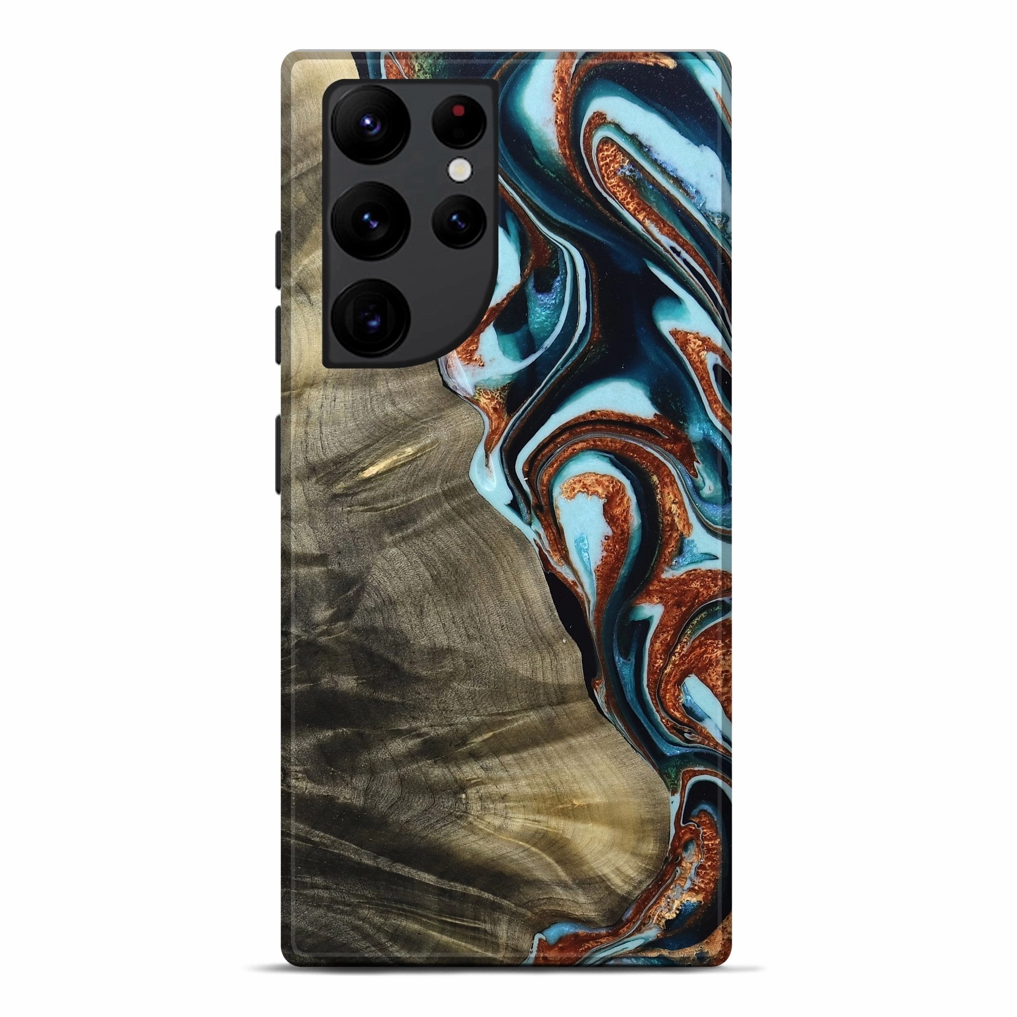 Galaxy S22 Ultra Wood Live Edge Phone Case - Deanna (Teal & Gold, 765311) Anti Blue Light Anti Spy