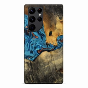Galaxy S22 Ultra Wood Live Edge Phone Case - Debby (Teal & Gold, 773968) Dustproof Cover Privacy Screen